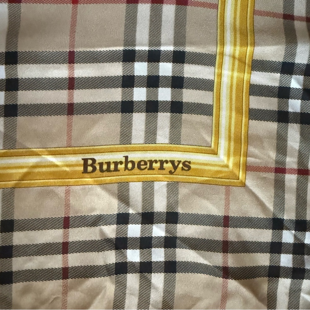 Burberry’s Vintage Beige and Yellow Checkered Silk Scarf - Burberry - Picture 9 of 11